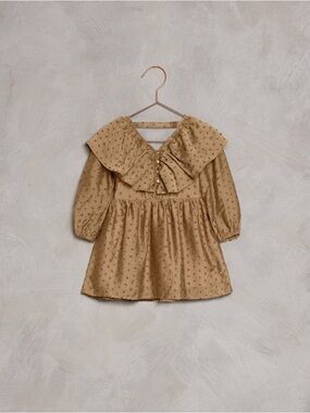 Girls' Tan Long-Sleeve Ruffle Collar Dress